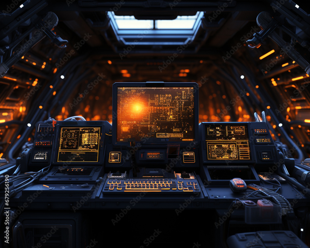 Obraz premium Science Fiction Szene - fremdes Raumschiff Cockpit
