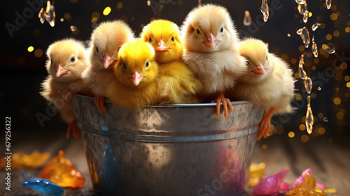Cute Easter Chicks in Pastel Colors © nimnull