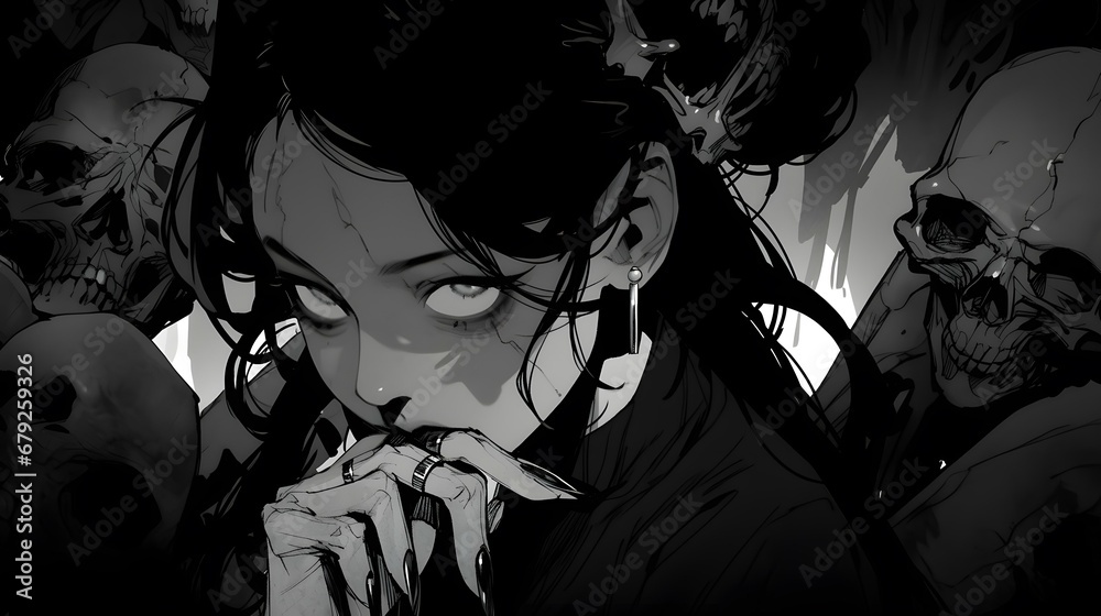 Obraz premium Horror anime manga art, background illustration design