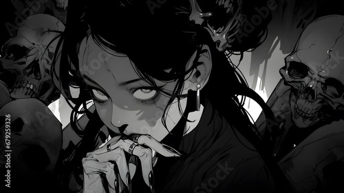 Horror anime manga art, background illustration design photo