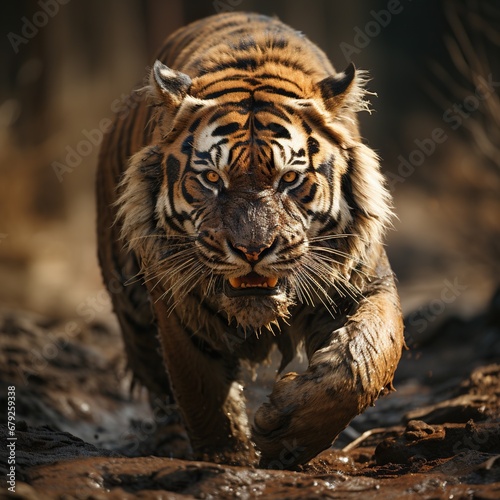A photo of Sumatran Tiger Panthera tigers altaica ready for hunting Generative AI