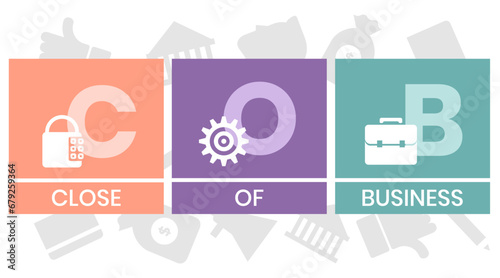 COB - Close of Business acronym. business concept background. vector illustration concept with keywords and icons. lettering illustration with icons for web banner, flyer, landing page