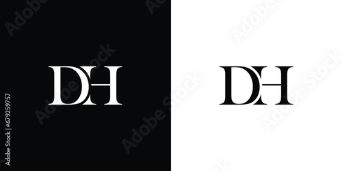 Abstract letter Initial DH or HD letter design logo logotype icon concept with a serif font and classic elegant style look vector illustration in black and white color