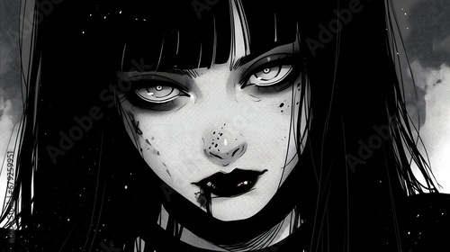 Horror anime manga art, background illustration design