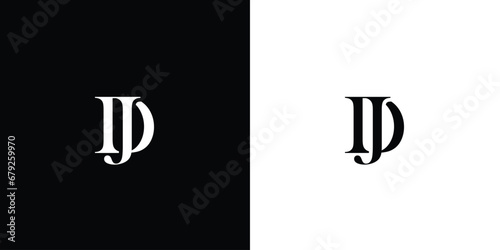 Abstract letter Initial DJ OR JD logo design on black and white background color
