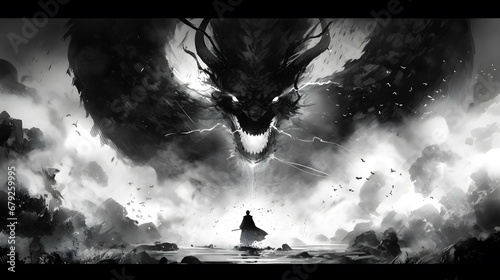 Horror anime manga art, background illustration design