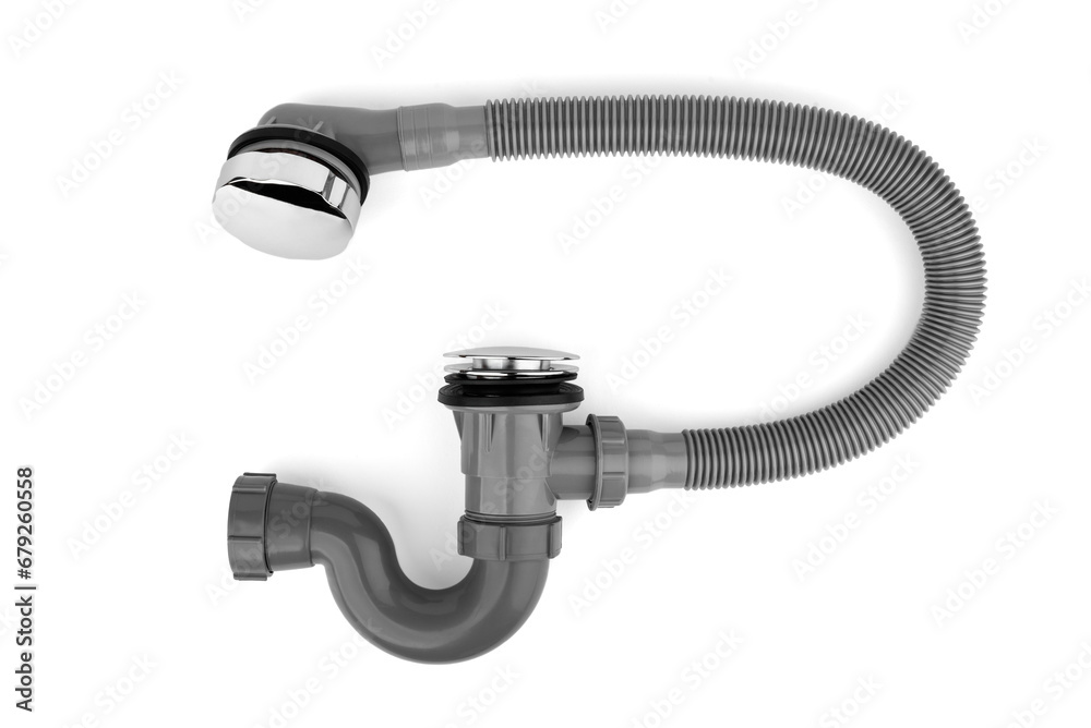 Automatic bath siphon with click-clack mechanism on white background. Automatic bath siphon with click-clack mechanism on white background.