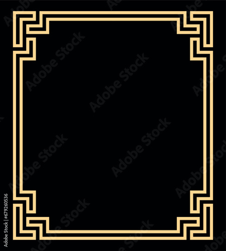 Decorative frame Elegant vector element for design in Eastern style, place for text. Geometric golden and black border. Lace illustration for invitations and greeting cards