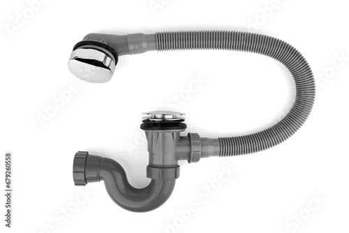 Automatic bath siphon with click-clack mechanism on white background. photo
