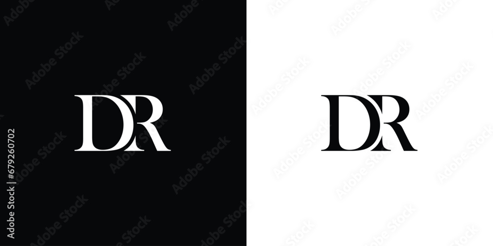 Abstract Initial text RD or DR Typography Letter Logo Vector. Illustration of Letter RD DR Template Logotype in black and white color - obrazy, fototapety, plakaty 