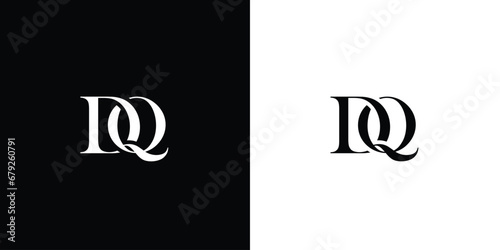 Abstract DQ or QD letter design logo logotype icon concept with serif font and classic elegant style look vector illustration in black and white color