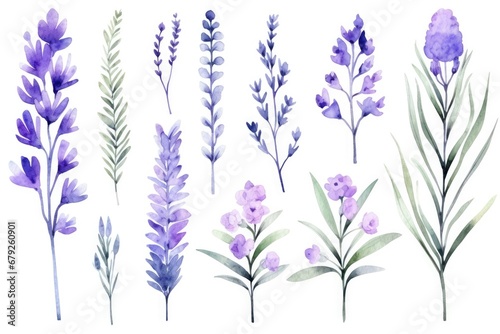 Fototapeta Naklejka Na Ścianę i Meble -  Background watercolor summer purple illustration provence flower plant herbal floral violet nature