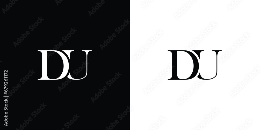 Abstract monogram logo letter DU or UD modern look, sporty, simple, interlock in black and white color - obrazy, fototapety, plakaty 
