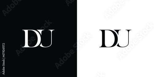 Abstract monogram logo letter DU or UD modern look, sporty, simple, interlock in black and white color
