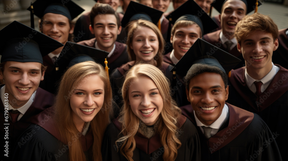 Pictures of the atmosphere at a university graduation ceremony. Emotions: happiness, pride, joy, delight.