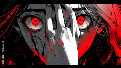 Horror anime manga art, background illustration design © Filip