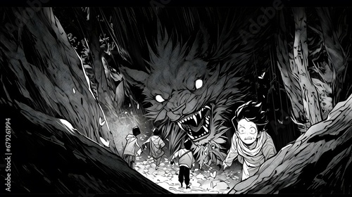 Horror anime manga art, background illustration design
