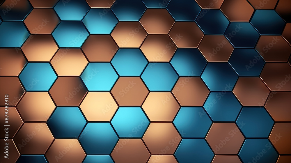 Abstract surface with blue and brown hexagonal shapes background