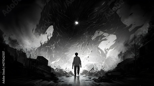 Horror anime manga art, background illustration design