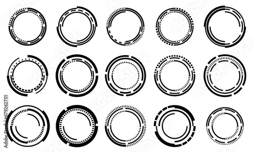 Set of sci fi black circle user interface elements technology futuristic design modern creative on white background vector
