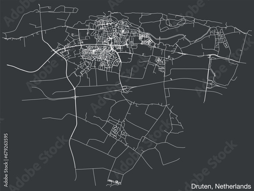 Detailed hand-drawn navigational urban street roads map of the Dutch city of DRUTEN, NETHERLANDS with solid road lines and name tag on vintage background