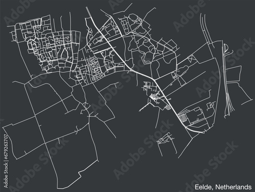 Detailed hand-drawn navigational urban street roads map of the Dutch city of EELDE, NETHERLANDS with solid road lines and name tag on vintage background
