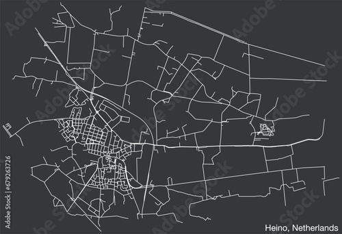 Detailed hand-drawn navigational urban street roads map of the Dutch city of HEINO, NETHERLANDS with solid road lines and name tag on vintage background