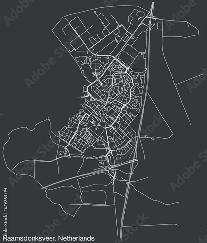 Detailed hand-drawn navigational urban street roads map of the Dutch city of RAAMSDONKSVEER, NETHERLANDS with solid road lines and name tag on vintage background