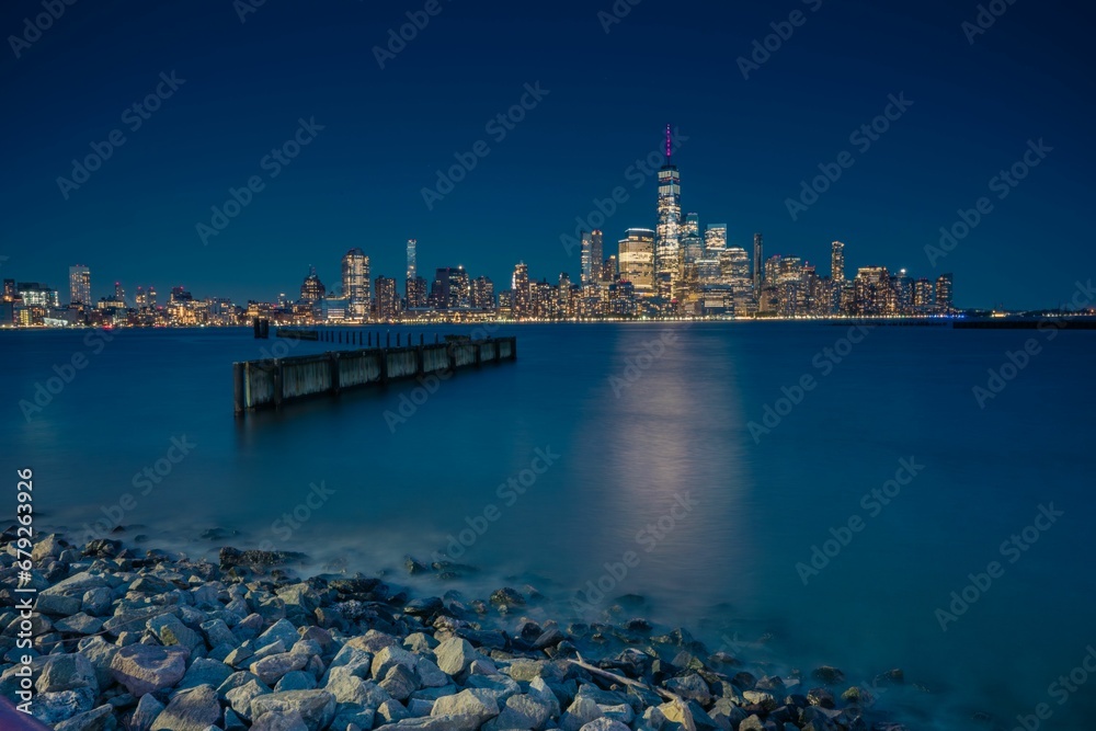 Long exposure of the Hudson River, New York at night