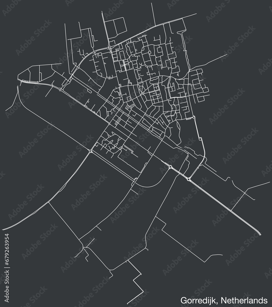 Detailed hand-drawn navigational urban street roads map of the Dutch city of GORREDIJK, NETHERLANDS with solid road lines and name tag on vintage background