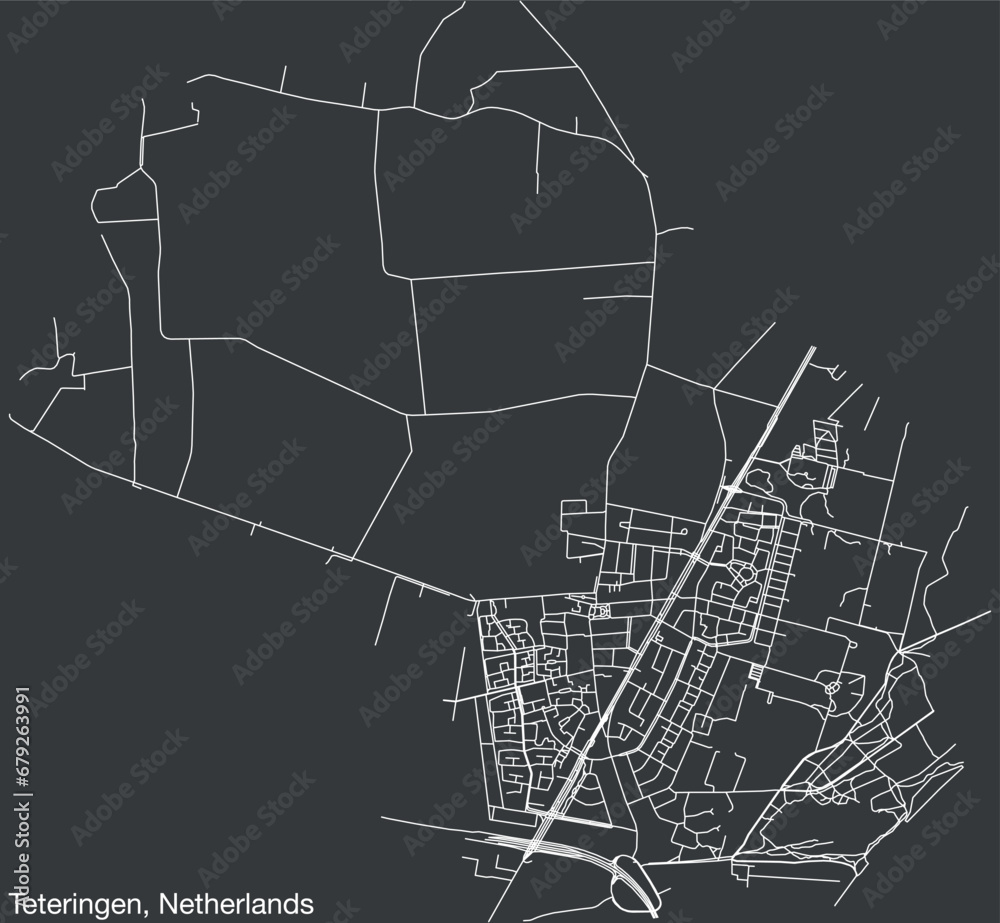 Detailed hand-drawn navigational urban street roads map of the Dutch city of TETERINGEN, NETHERLANDS with solid road lines and name tag on vintage background