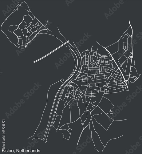 Detailed hand-drawn navigational urban street roads map of the Dutch city of ELSLOO, NETHERLANDS with solid road lines and name tag on vintage background