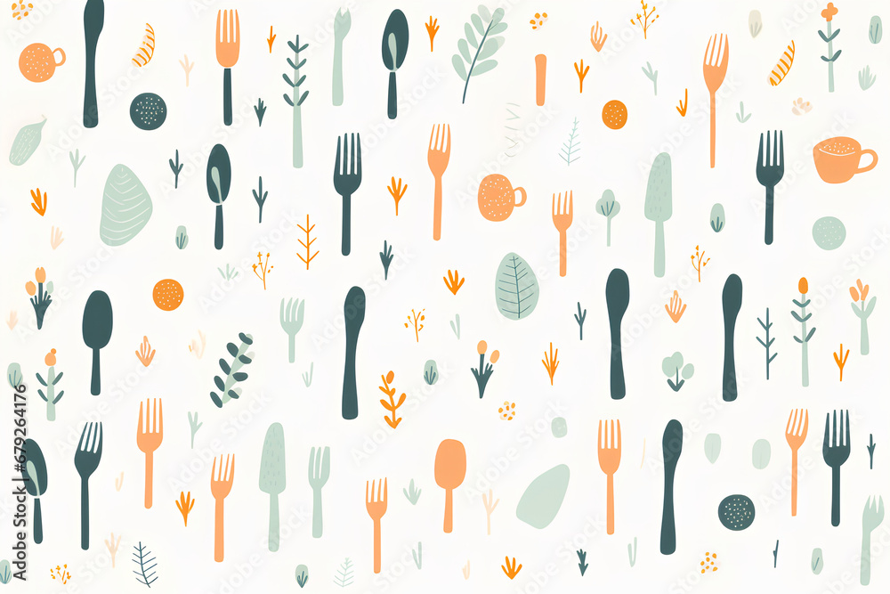 Simplistic Cutlery and Utensil Pattern on Neutral Background