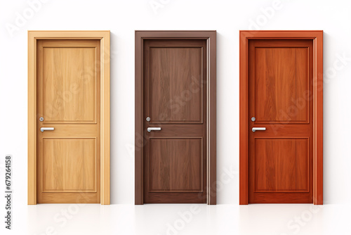 Wooden doors isolated on a white backdrop.