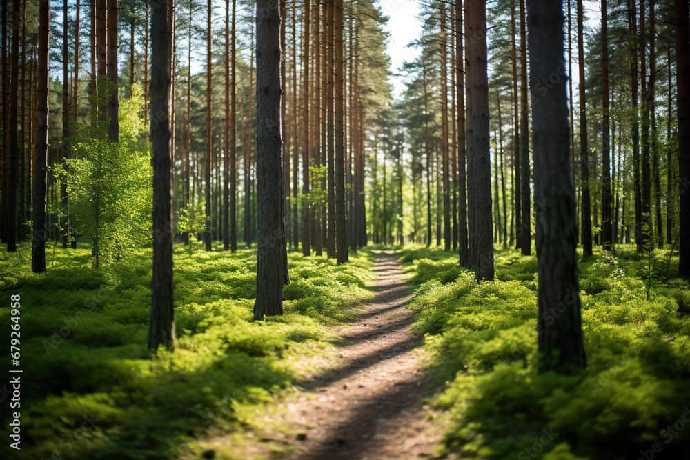 Fototapeta premium Pine Forest Path. Generative Ai