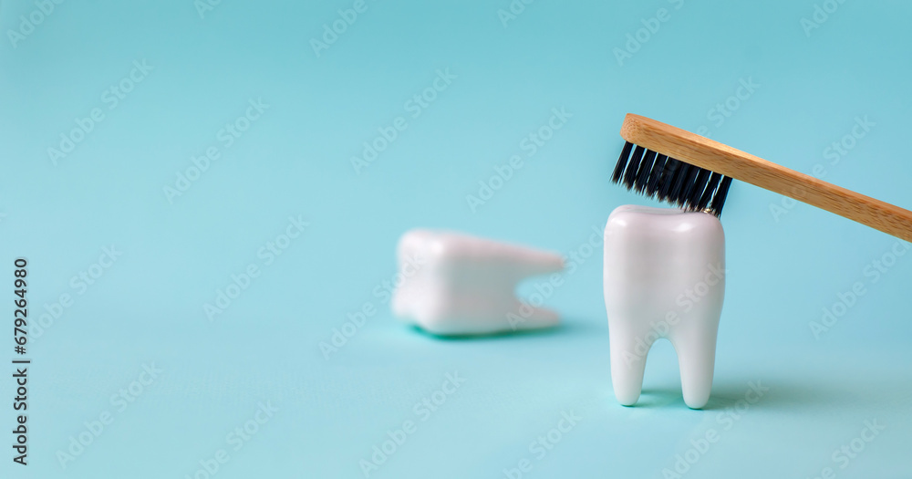 Dental model on blue background, concept image of dental background ...