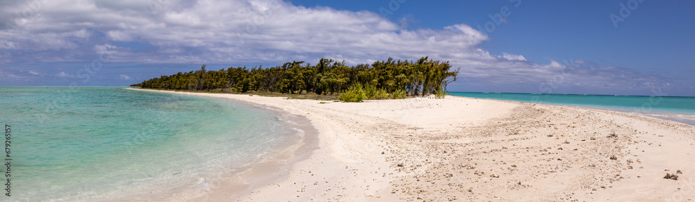 panoramic beach scene on cocos island off the coast of Rodrigues island. also known as Ile aux Cocos