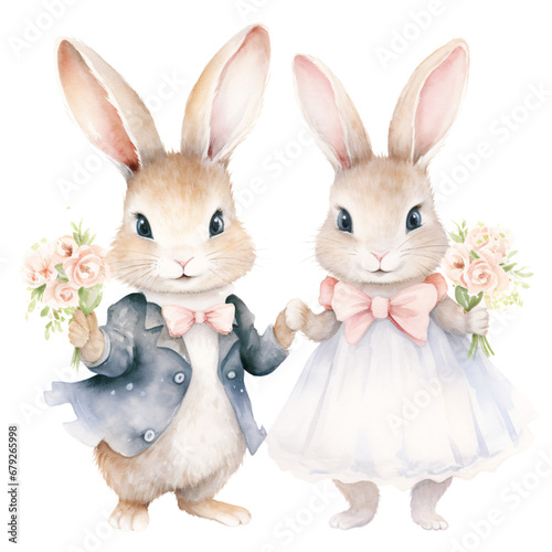 happy bunny rabbit couple beautiful wedding marriage bridesmaid holding flower bouquet
