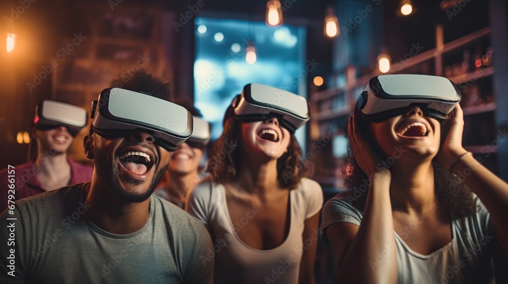 A group of Friends immersed in VR gaming, Reflecting the Modern Entertainment Preferences of Young People