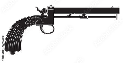 Vector illustration of percussion Saloon Pistol. Black. Right side. photo