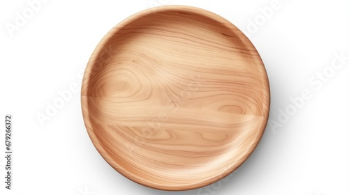 Empty Wooden plate isolated on white background. Eco friendly material concept