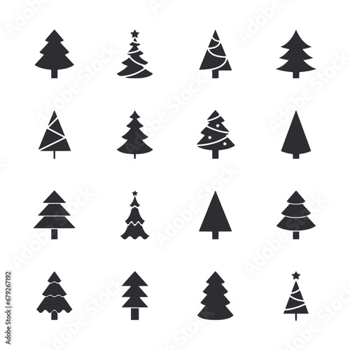 Set of christmas trees icon for web app simple silhouettes flat design