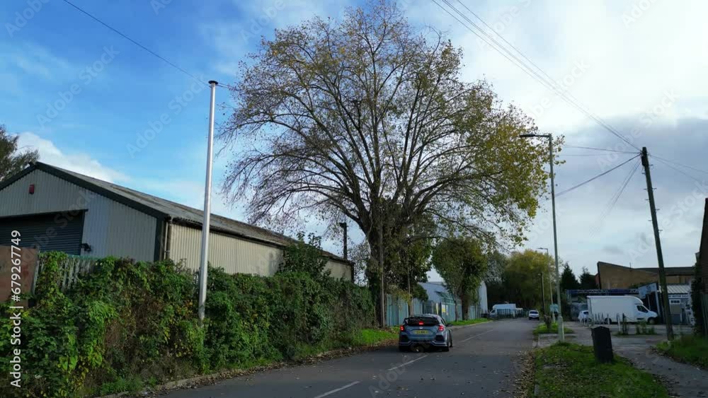 Low Angle View of Road at Industrial Estate of Hitchin Town of England Low Angle View of Road at Industrial Estate of Hitchin Town of England