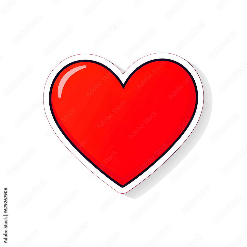 One big red heart isolated on a transparent background. Heart sticker with thick white outline and shadow. One big red heart isolated on a transparent background. Heart sticker with thick white outline and shadow.