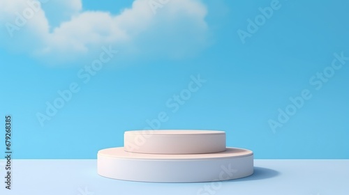 Versatile cylinder product display ideal for advertising product renders  set against a pristine sky blue background for a clean  minimalist look.