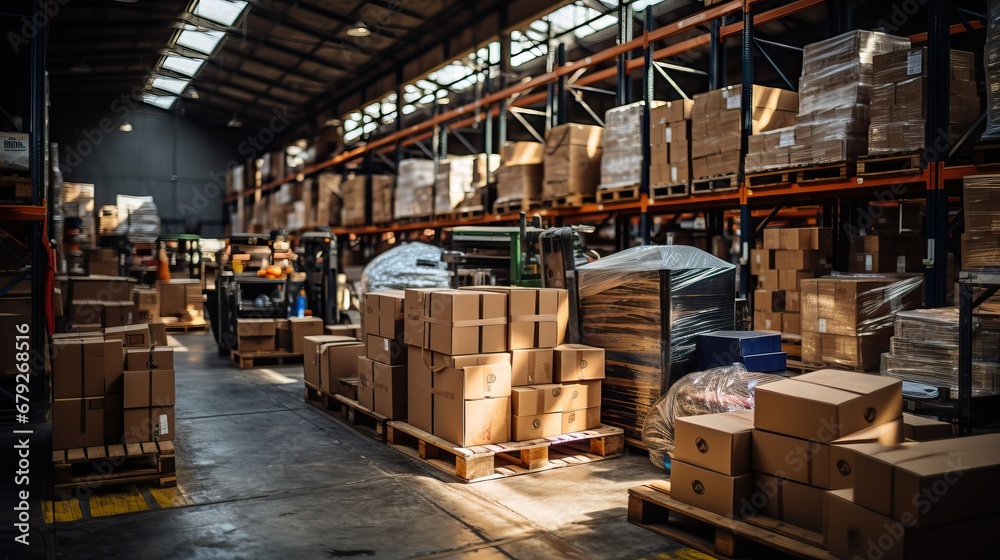 entrepôt avec des cartons et des palettes entrepôt avec des cartons et des palettes