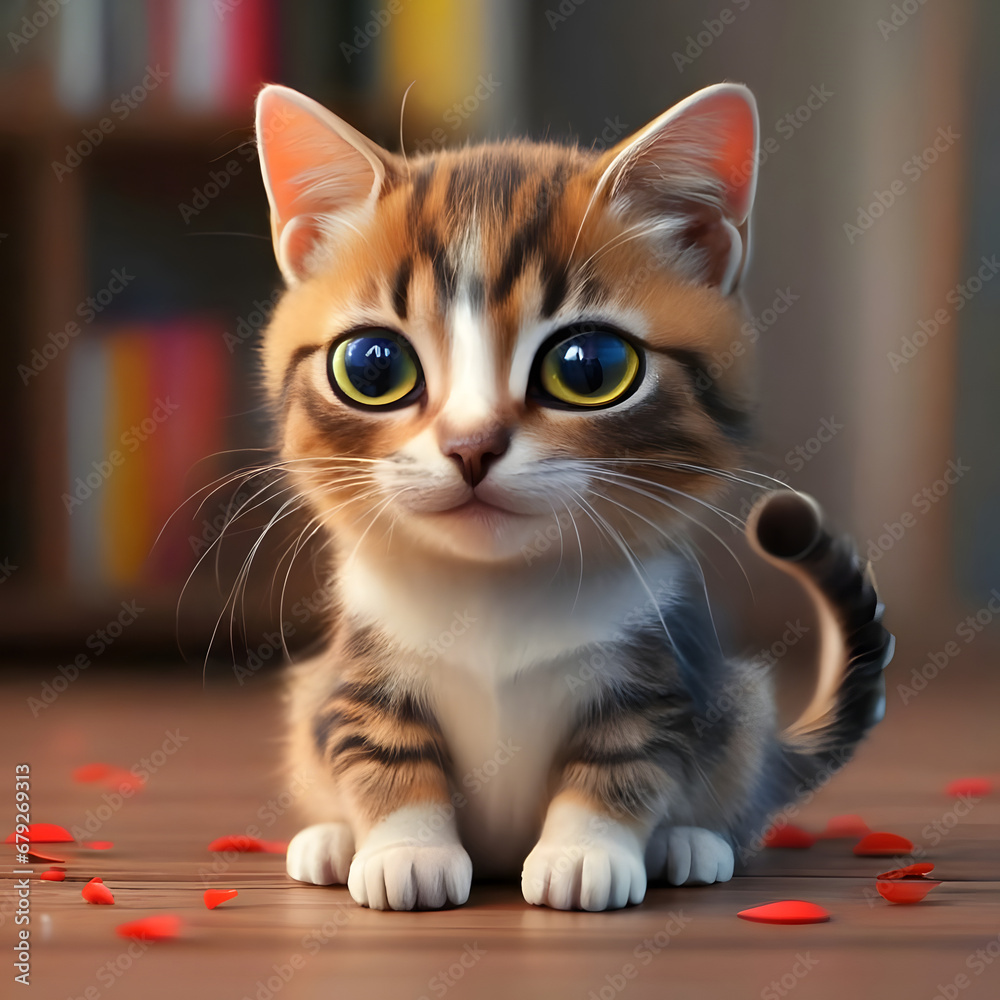 AI generated cute cat with big eyes.