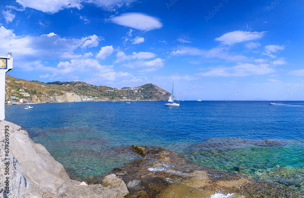 Ischia Island in Italy: panoramic view of Maronti beach.	