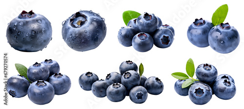 Blueberry Blueberries Bilberry Bilberries, many angles and view side top front sliced halved bunch cut isolated on transparent background cutout, PNG file. Mockup template for artwork graphic design photo