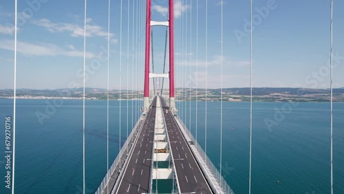 highway drone view, aerial, 1915 Canakkale Bridge, Canakkale, fg01